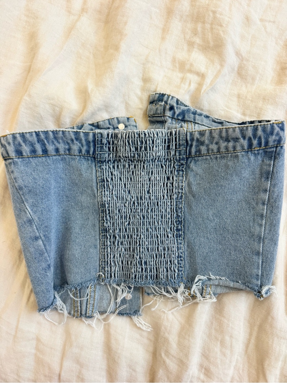 Denim Button-Front Strapless Crop Top in Light Blue - Picture 2 of 2